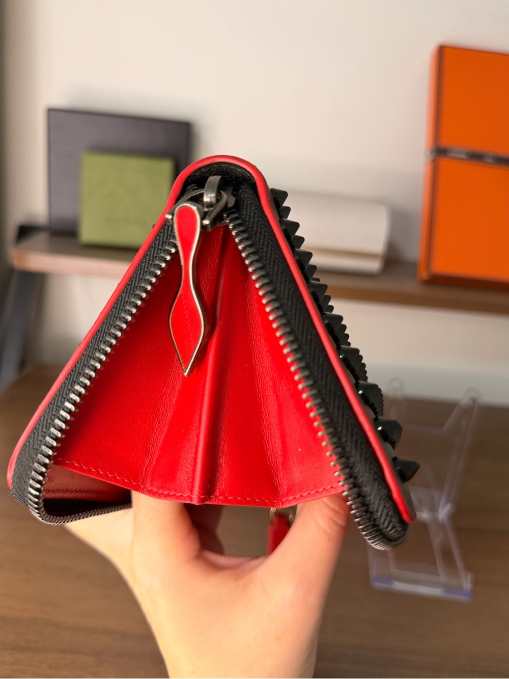 AUTHENTIC - Christian Louboutin Black Spiked Long Zip Wallet - Picture 12 of 12